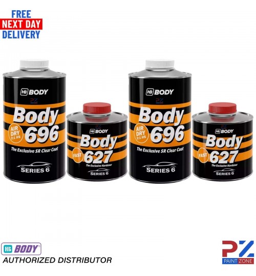2x HB BODY 696 AIR DRY CLEAR HS SR 2:1 CLEARCOAT WITH 627 FAST HARDENER 1.5L KIT